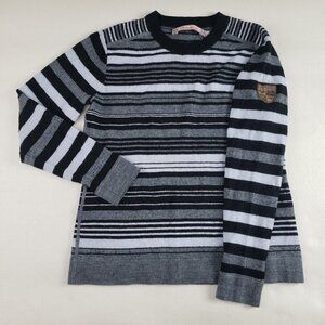 Obermeyer Merino Wool Blend Sweater Womens Large Gray Striped Ski Pullover